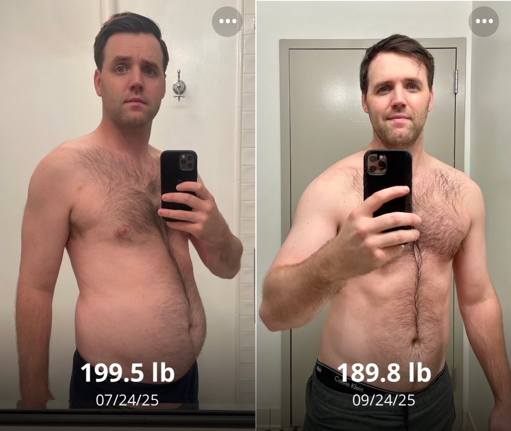 Client before and after, 199.5 to 189.8 lb